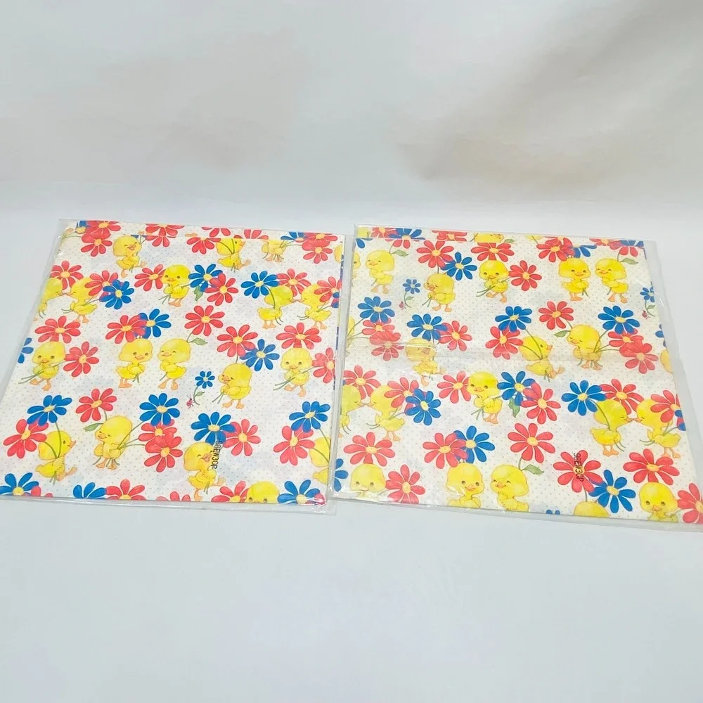 2 VTG NOS Wrapping Paper Hallmark Ambassador‎ Duck Floral 1980s Gift Wrap Yellow